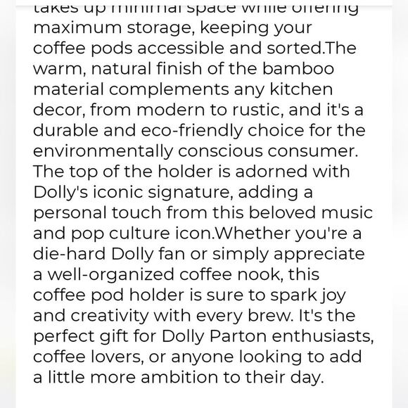 Dolly Parton Bamboo Coffee Pod Holder - Picture 5 of 8
